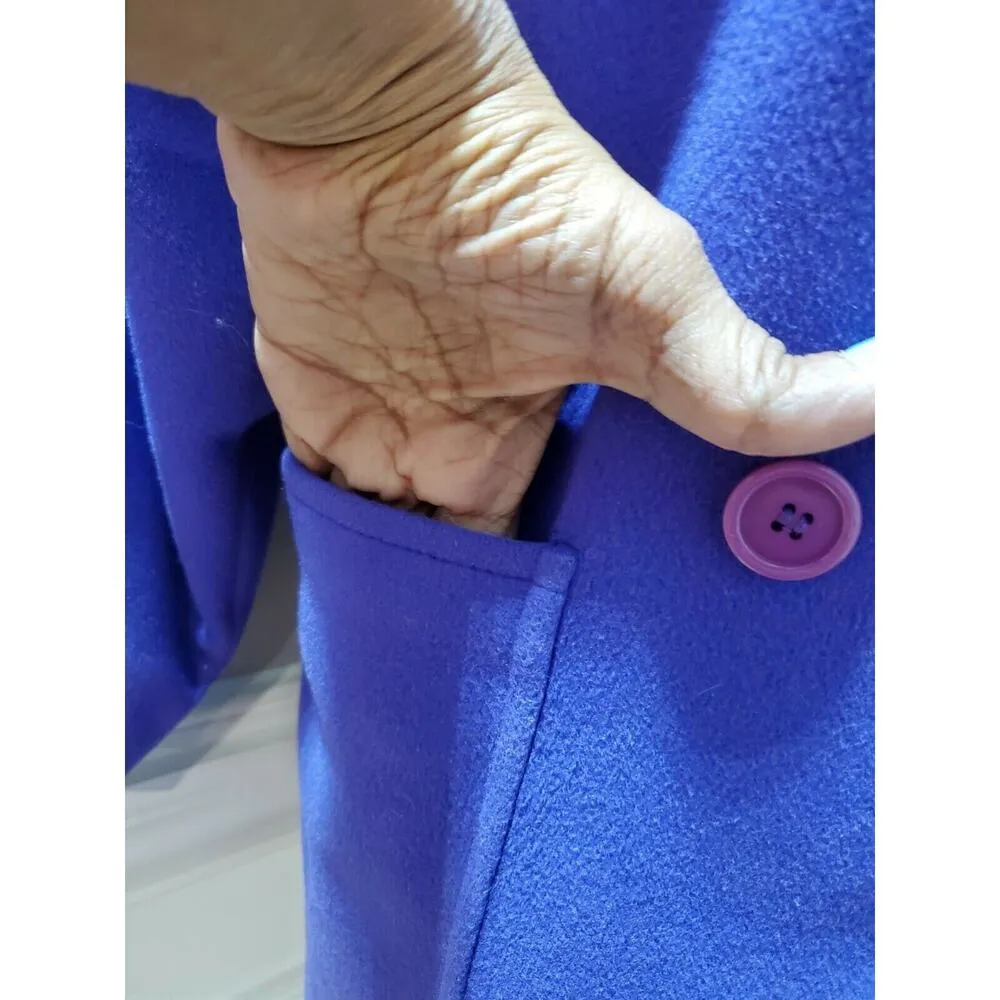 Vintage Fitz Solid Purple Long Sleeve Double Breasted Buttons Front Long Coat Size 18 - Image 3