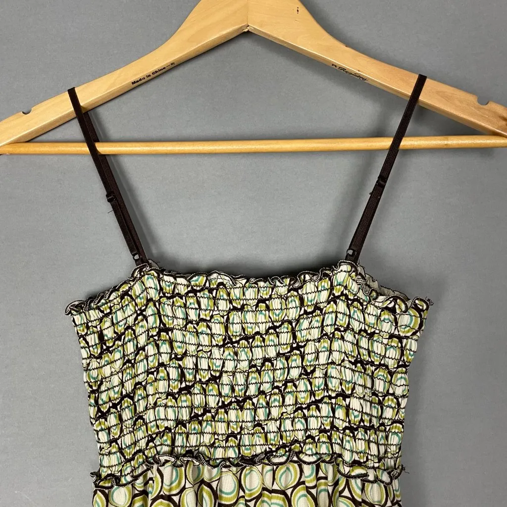 NWT Max‎ Studio Top Size Small Geometric Circle Pattern Shirred Bust Green Brown - Image 8