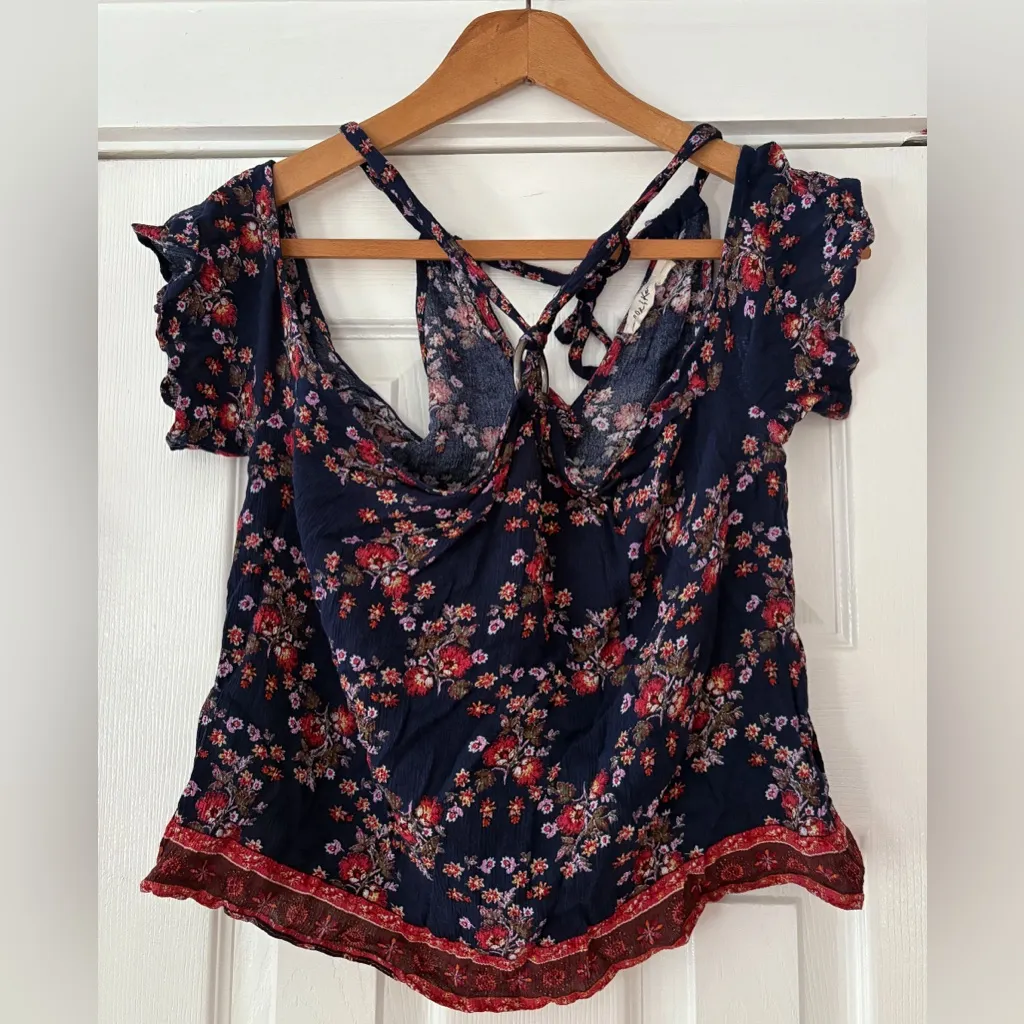 Chloe + Katie Floral Navy and Red Boho Top Size‎ Large Pink - Image 2