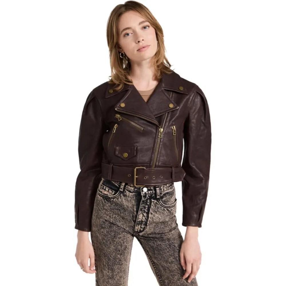 Veronica Beard Marea Leather Moto Jacket in Brown Size 2 NWT - Image 3