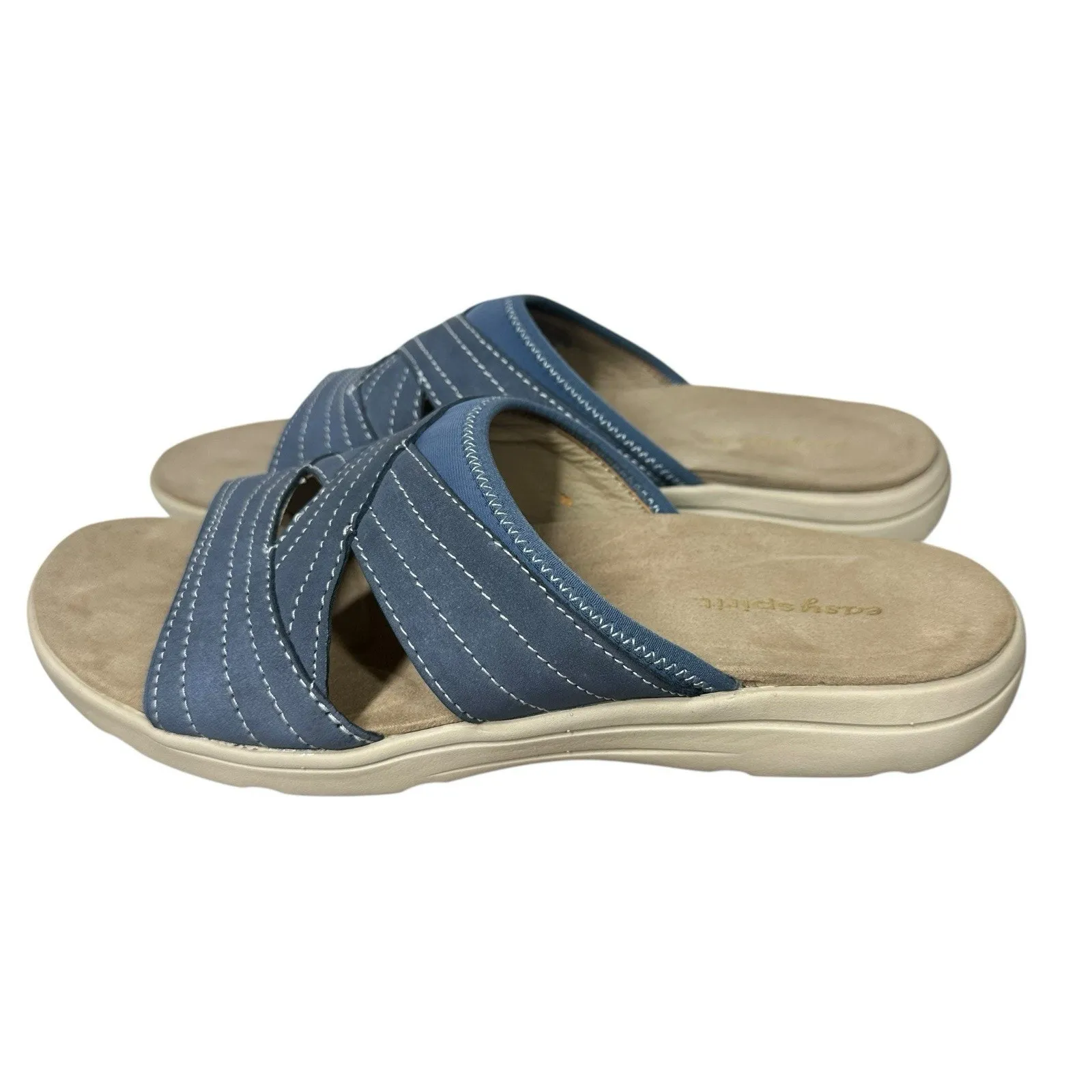 Womens Easy Spirit Setara Leather Slide Sandals Comfort Denim Blue 7.5 W - Image 5