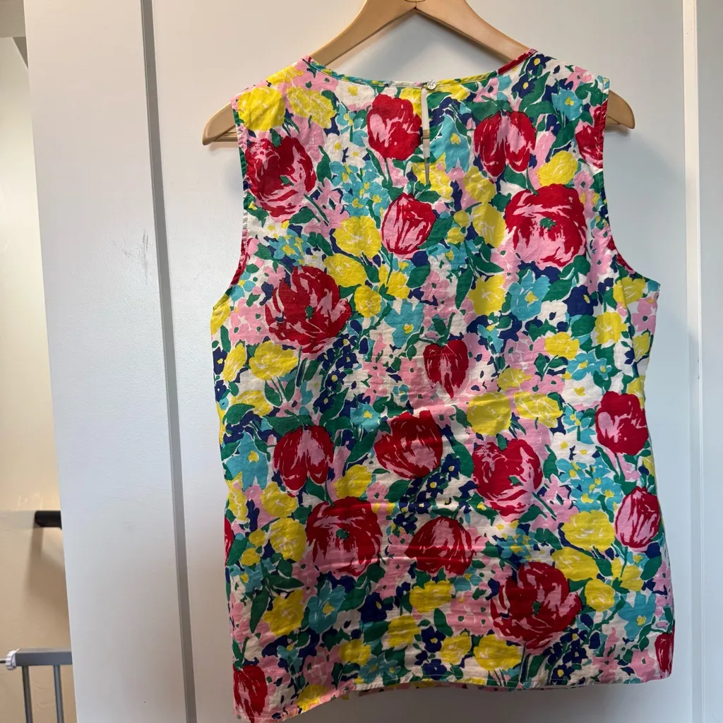 Talbots Colorful Floral Bright Pleated Tank Top Blouse Crewneck Flowy‎ Lined 16 - Image 6