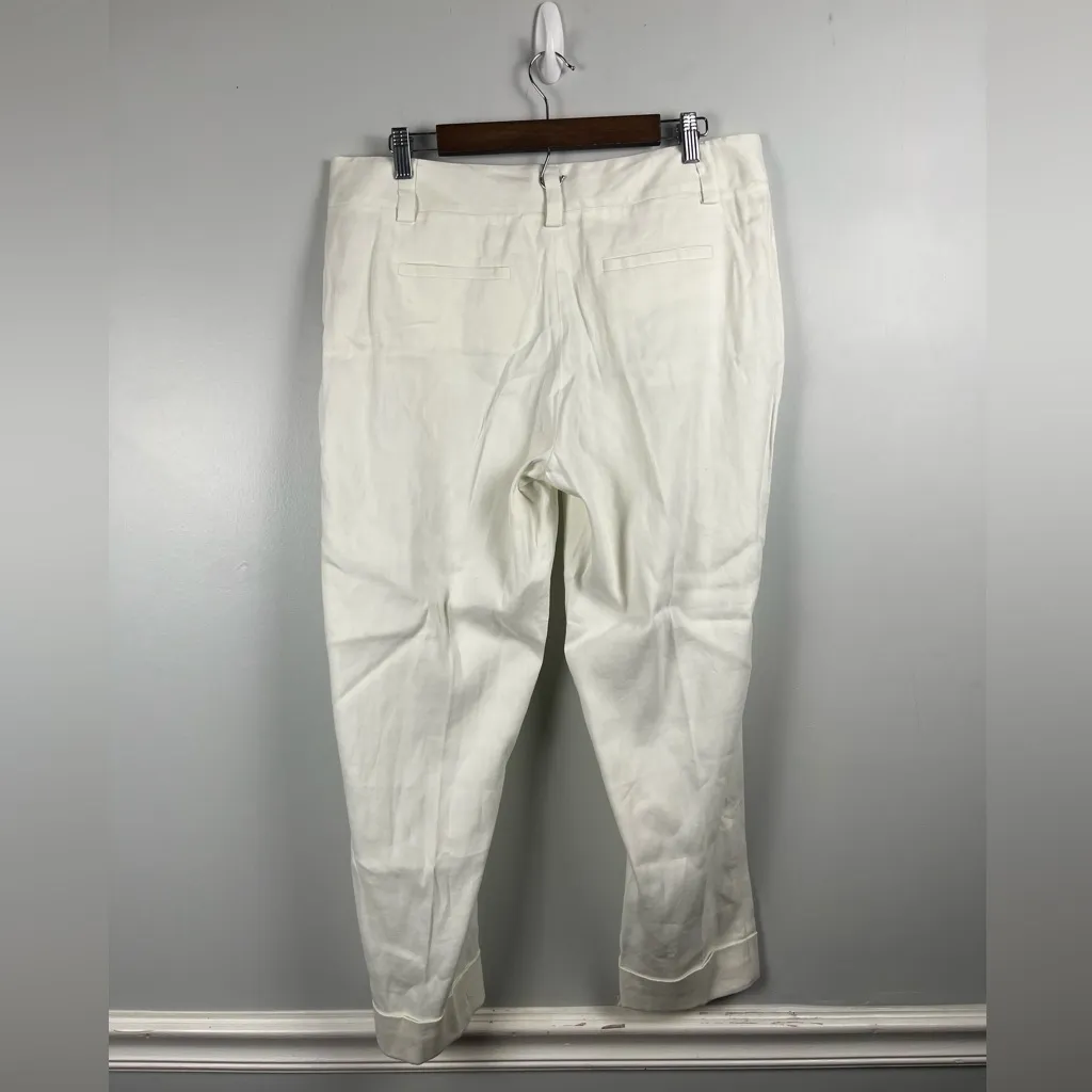 New Alice + Olivia White linen blend cuffed cropped white pants size 12 - Image 4