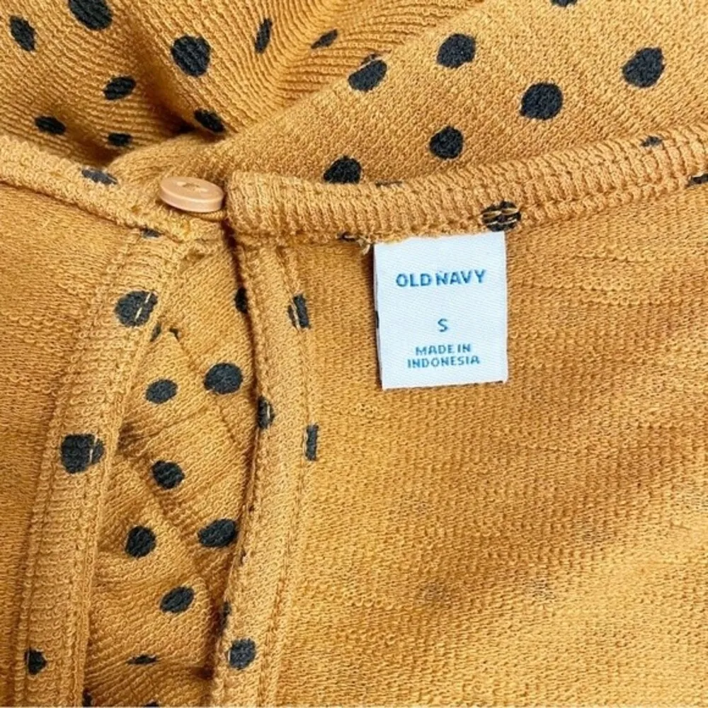 Old Navy Short Sleeve Jumpsuit Yellow Ochre Black Polka Dots Women's Size Small - Image 10