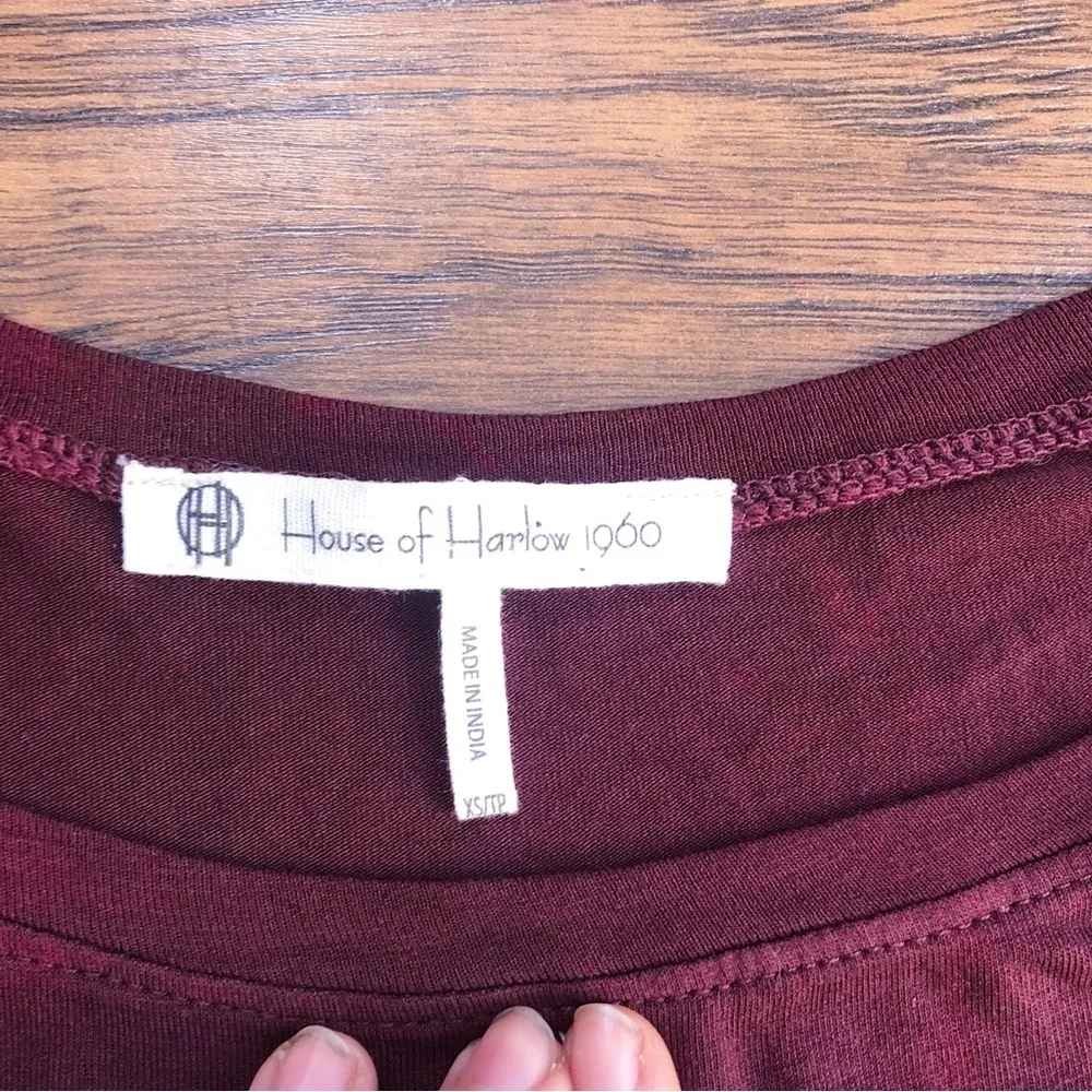 House of Harlow 1960 • lightweight tee maroon raw edge flowy long sleeve rayon - Image 4