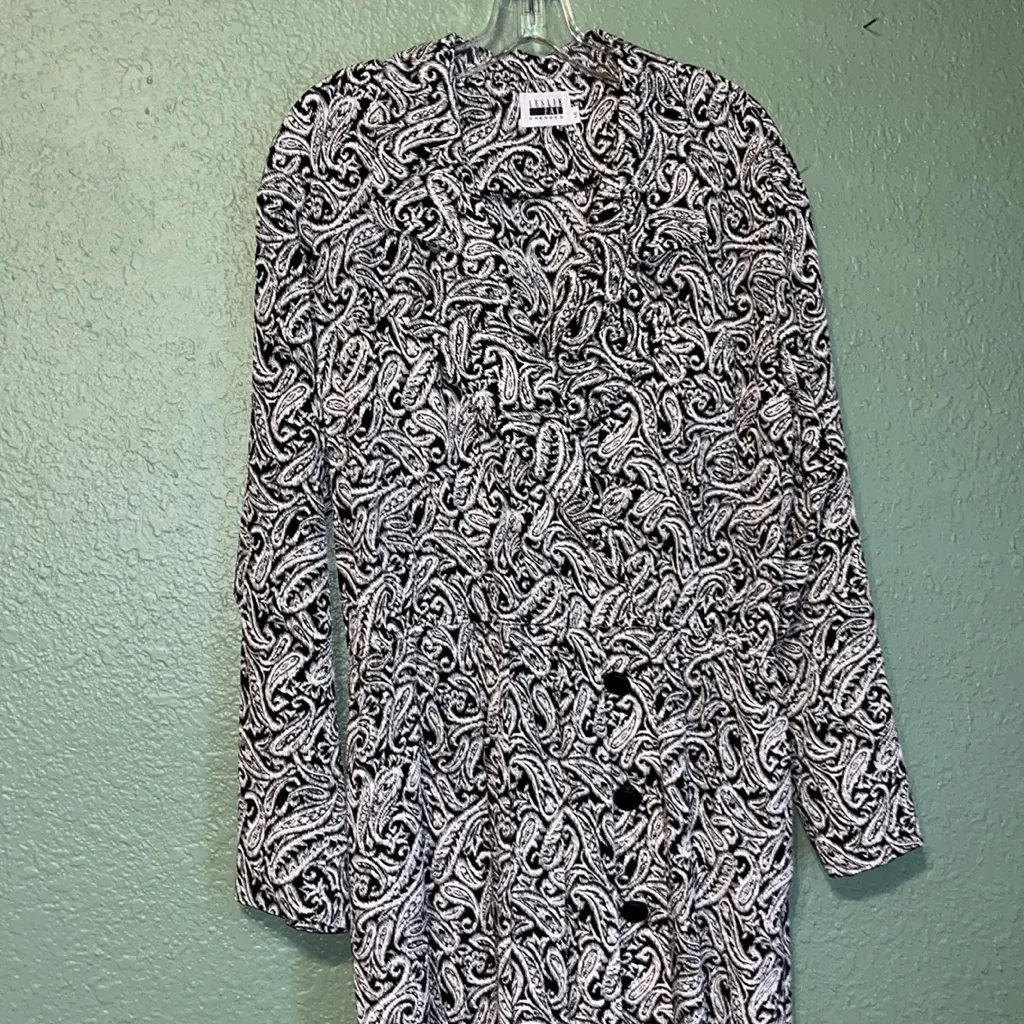 Vintage belted shirt dress paisley print Leslie Fay Monochrome Abstract Dress Black Size XL - Image 3