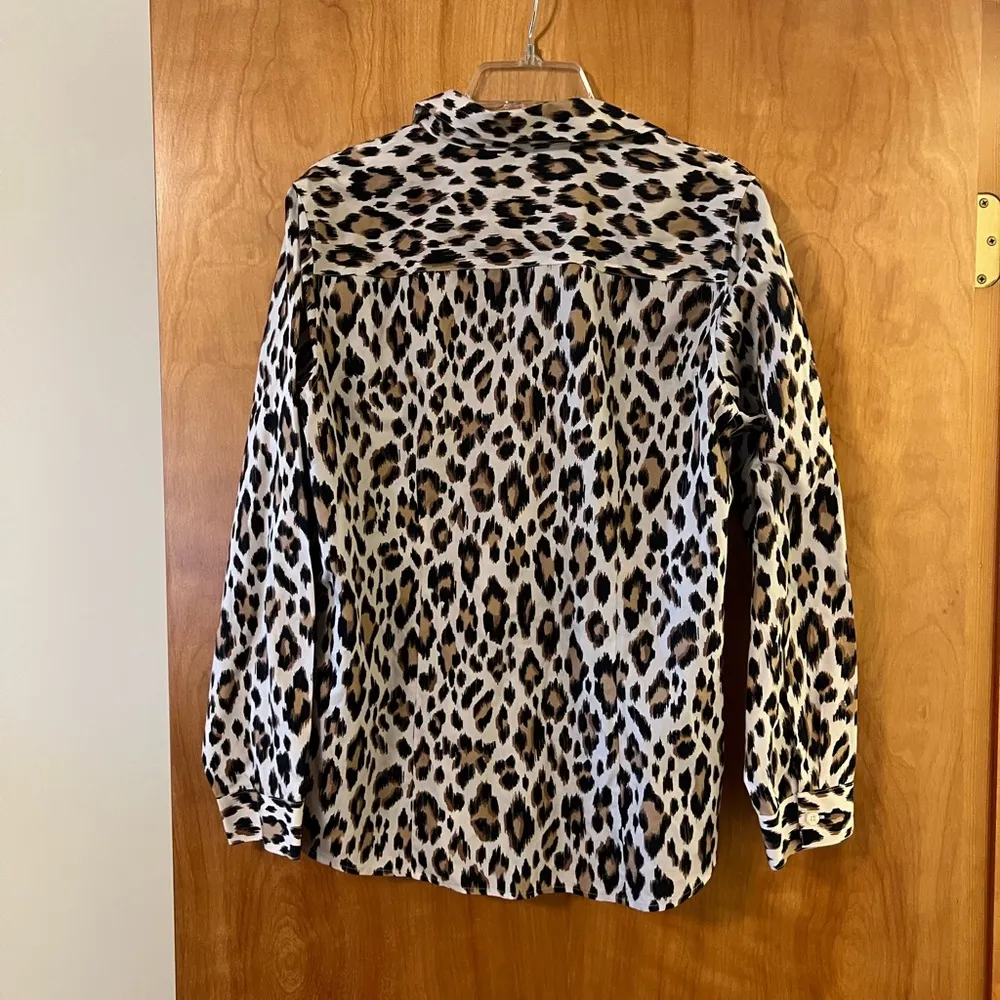Chicos Animal Print Button Down Cotton Shirt Long Sleeve Top Career Size 2 - Image 6