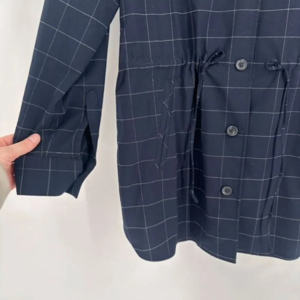 Banana Republic Womens Windowpane Drawstring Shirt Jacket Navy Blue White Medium - Image 8