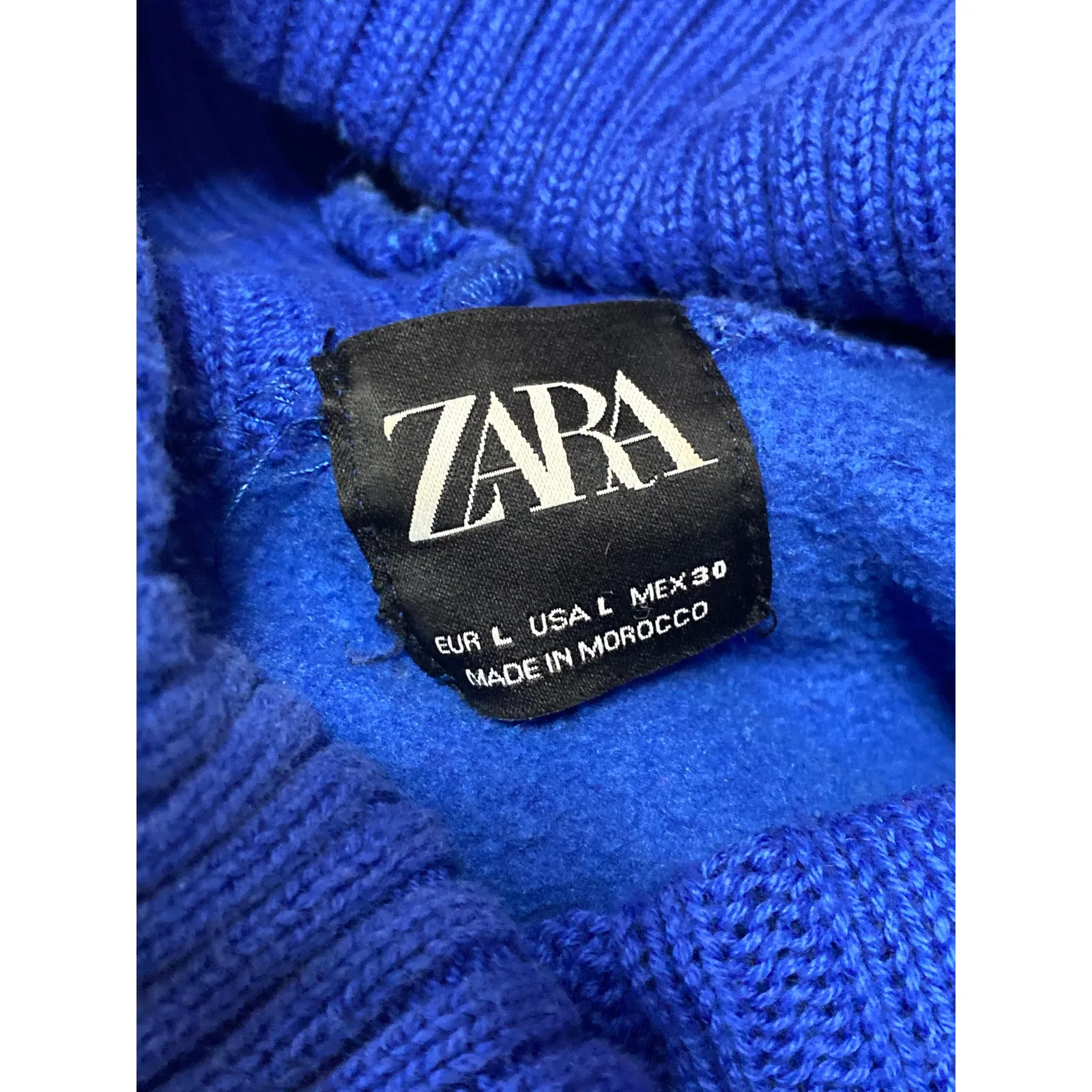 Zara Women's Blue Long Sleeve Turtleneck Cable Knit Chunky Sweater Top Size L - Image 3