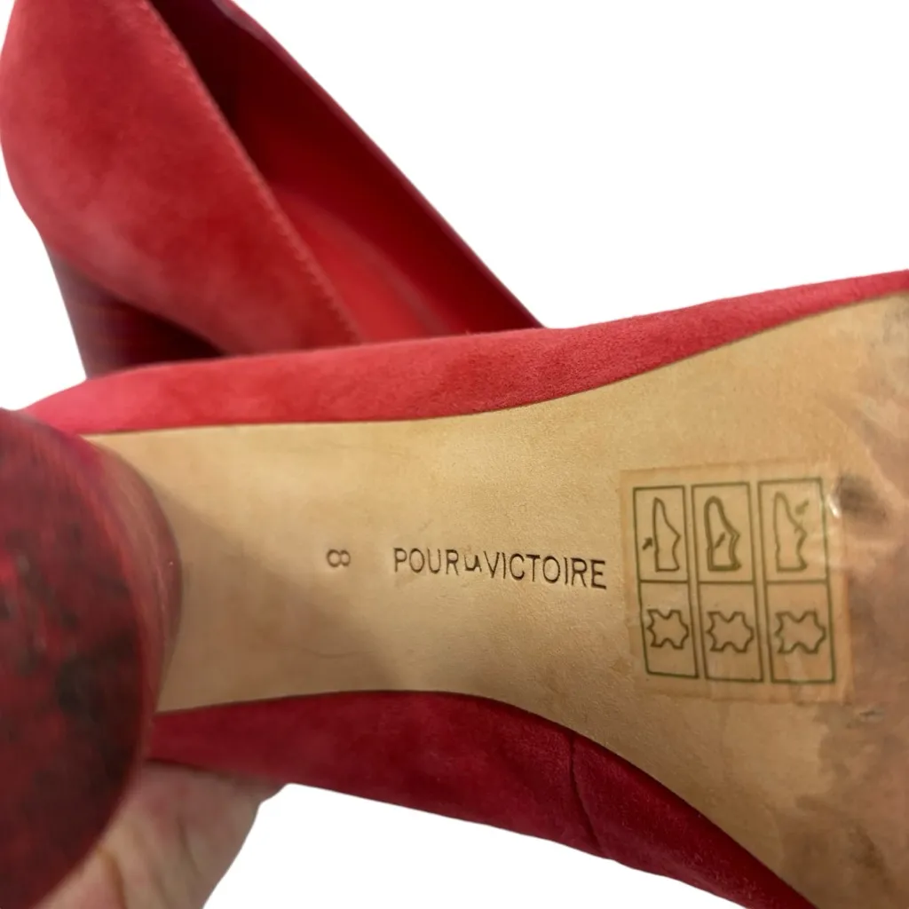 POUR LA VICTOIRE Coral Pink Suede Heels Pumps Wood‎ Cylindrical Heel Size 8 - Image 7