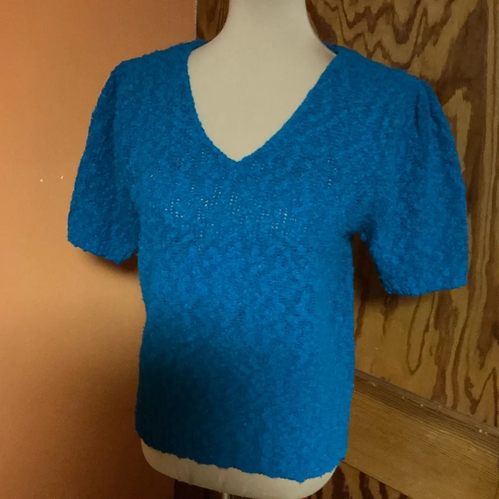 Vtg 80s Blue feminine v neck sweater Size M - Image 10