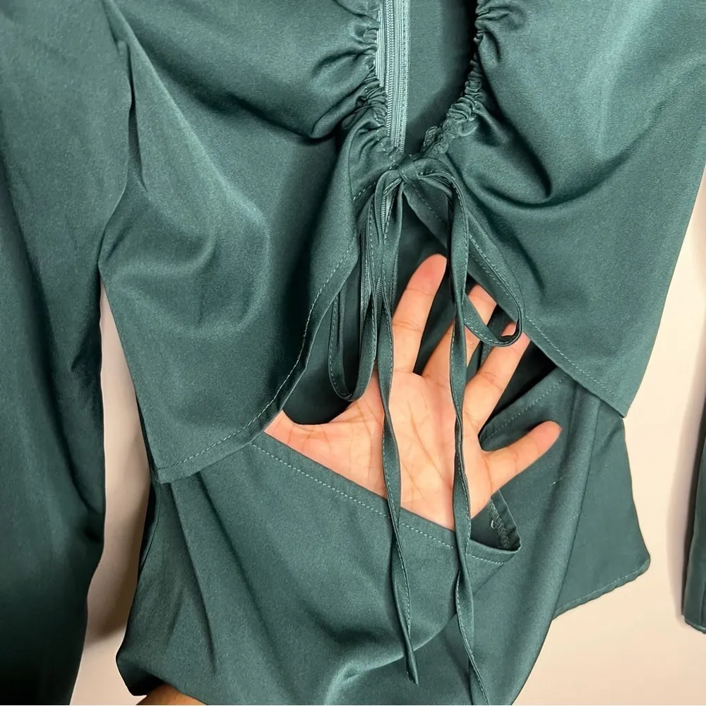 Open Edit  Womens Size S Green Satin Cutout‎ Long Sleeve Top - Image 10