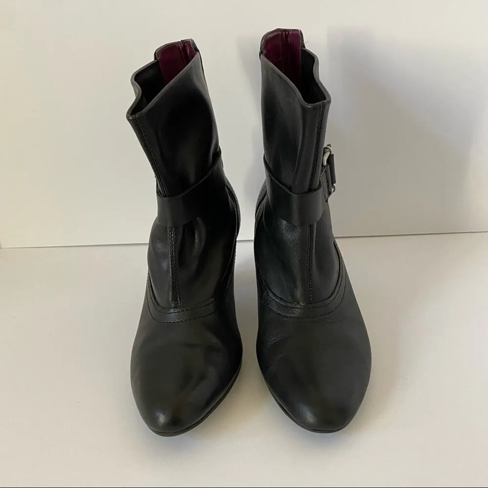 Michael Shannon Rasha black leather heeled buckle moto ankle boots size 7 - Image 3