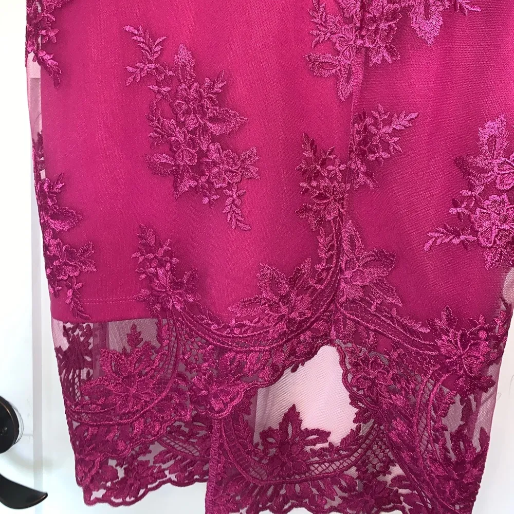 Pink Embroidered Lace Sheath Dress Floral 2 - Image 4