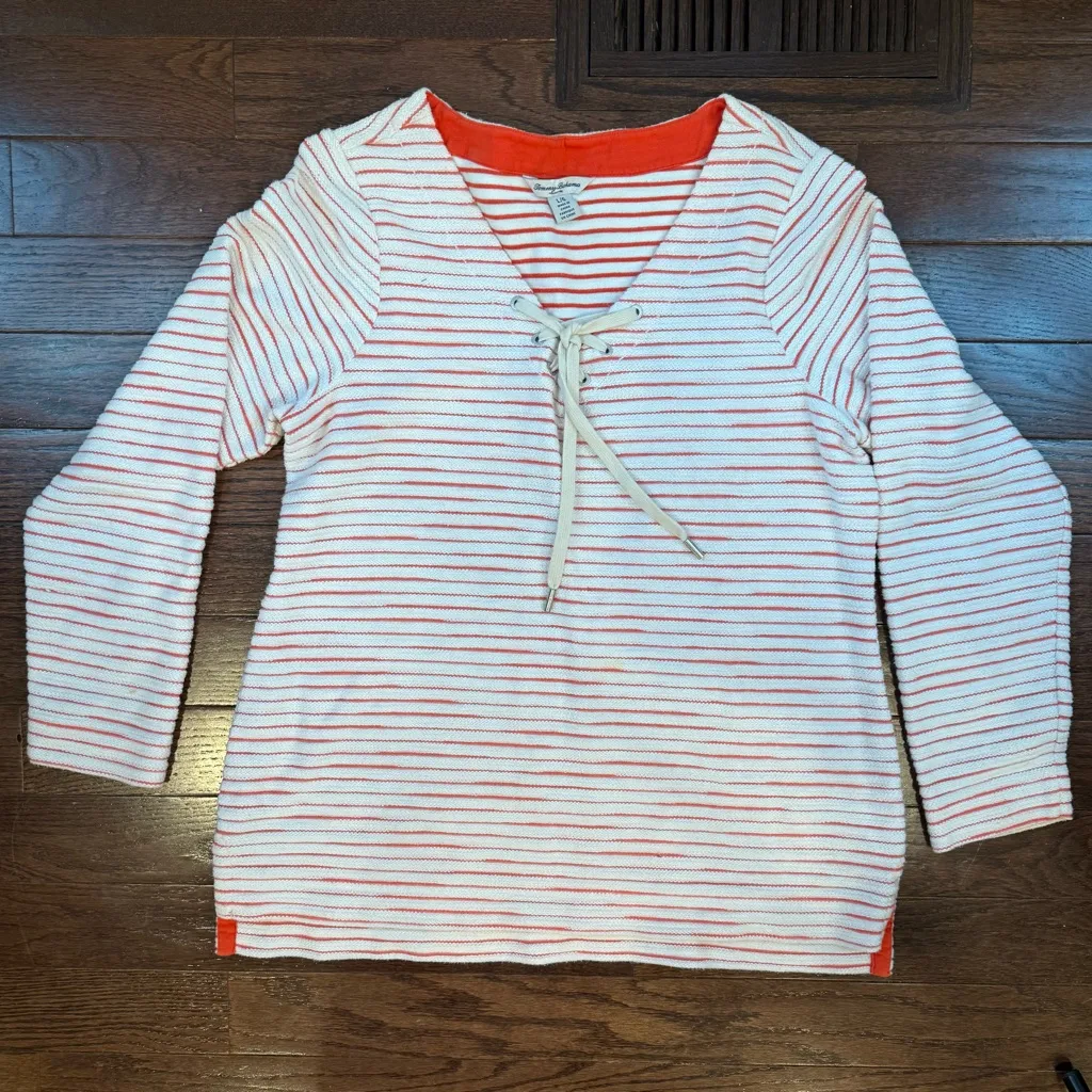 Tommy Bahama  Lace-Up Striped Tunic Top size L - Image 2