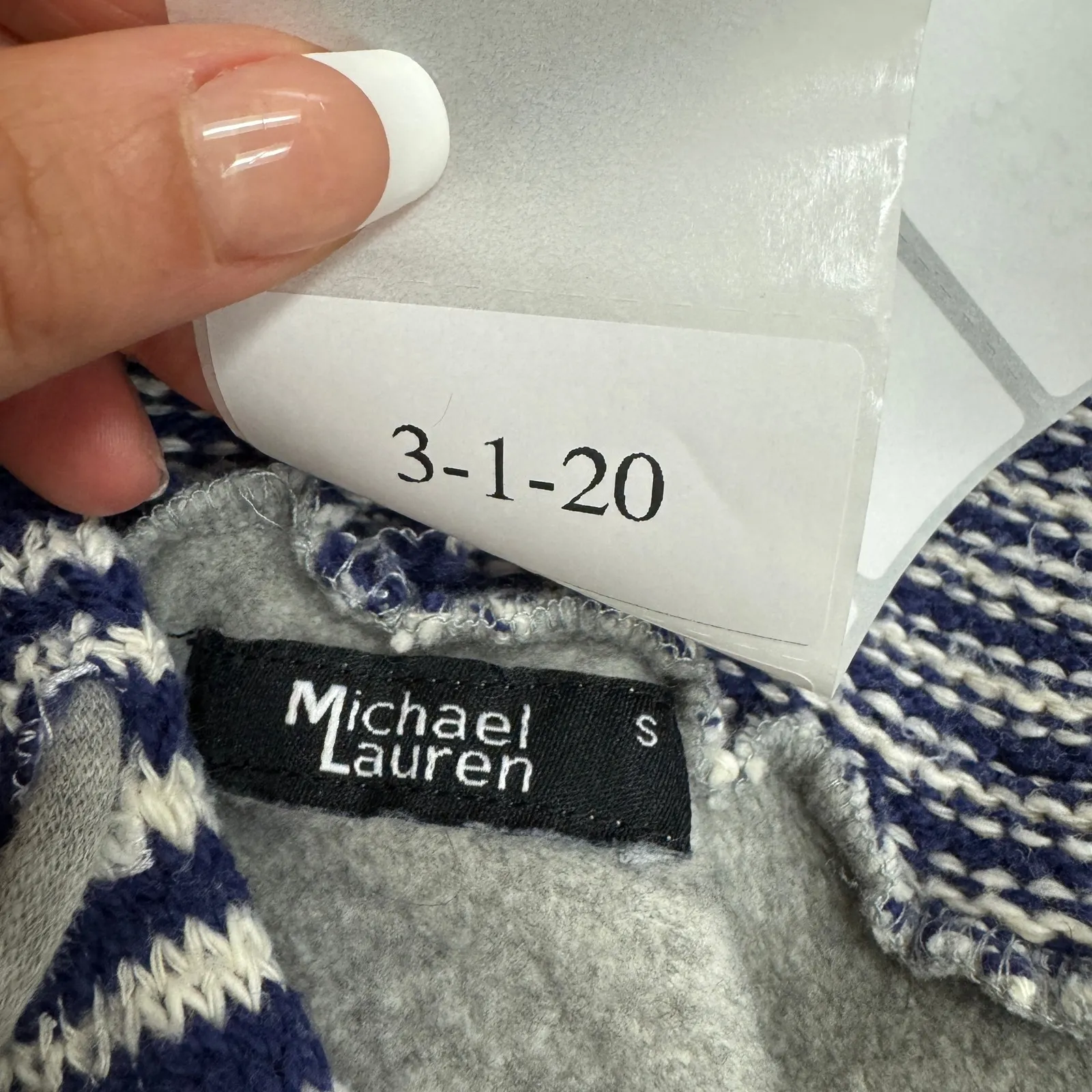 Michael Lauren Hoodie Womens Small Grey Knit Sweater Striped Pullover - Image 3