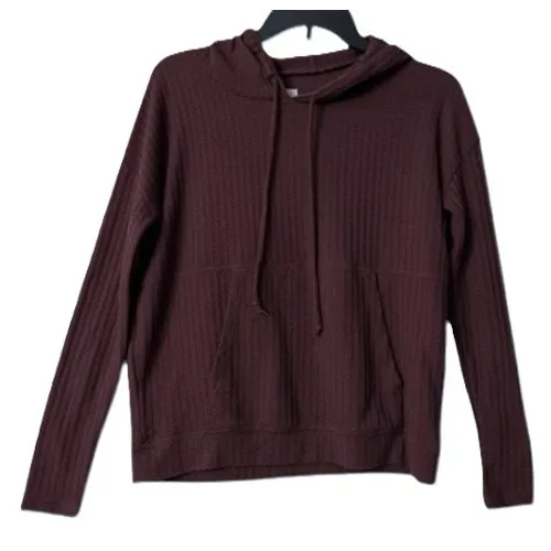Chaser XS Waffle‎ Knit Hoodie Pullover Maroon Cozy Minimalist Loungewear Comfy - Image 2