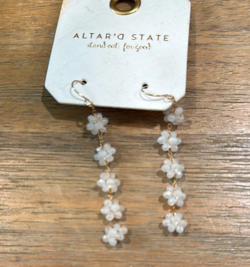 Altar'd State Gold and White Floral Earrings - Image 2