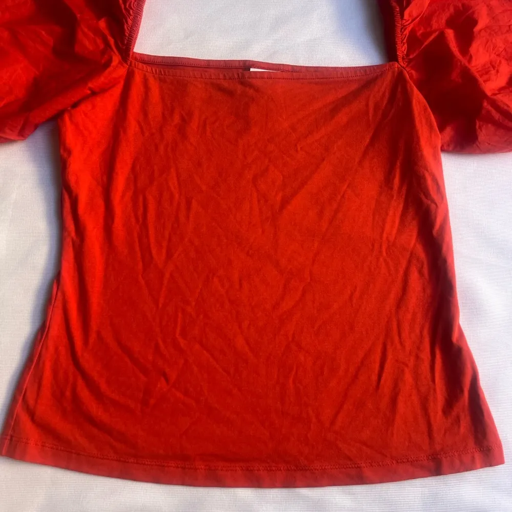 H&M Red Puffed Short Sleeve Blouse - Image 4