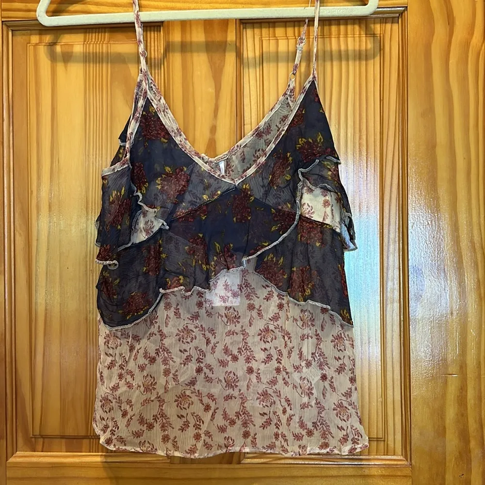 Free People ‘All Things Sheer’ Floral Camisole Tiered Tank Sheer Top Purple M - Image 6