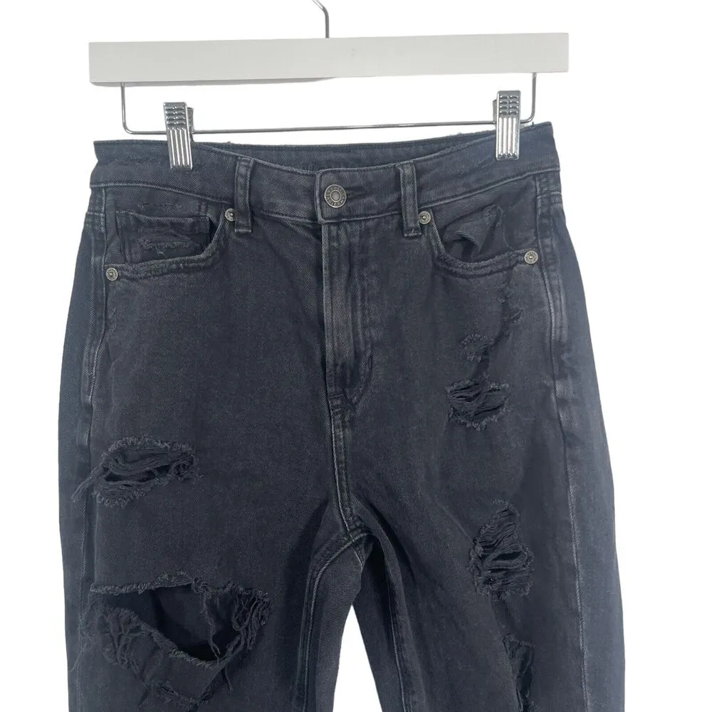 American Eagle Comfort Stretch Mom Jean Charcoal Wash Distressed Hi-Rise Women 2 - Image 2