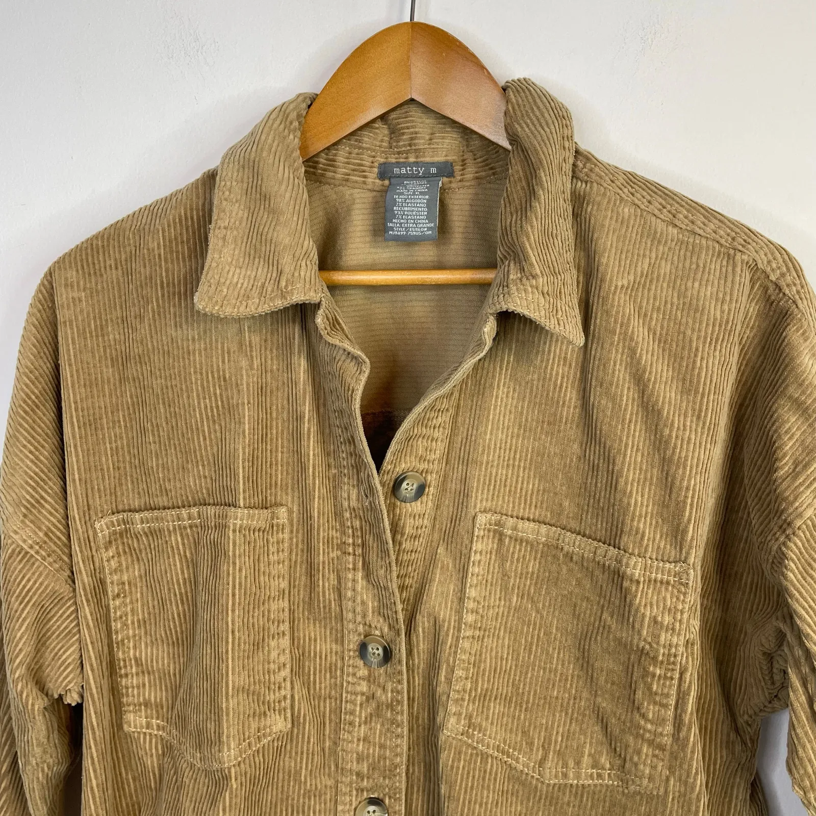 Matty M Cotton Blend Corduroy Shirt Jacket Shacket Brown Tan Gorpcore womens XL - Image 3