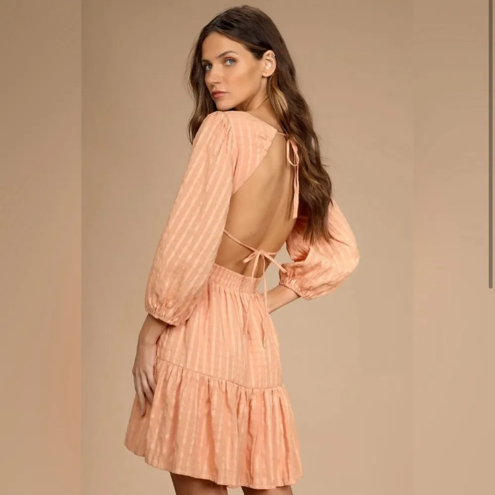 NWT Lulu’s Spring Equinox Light Orange Plaid Backless Mini Dress - Image 2