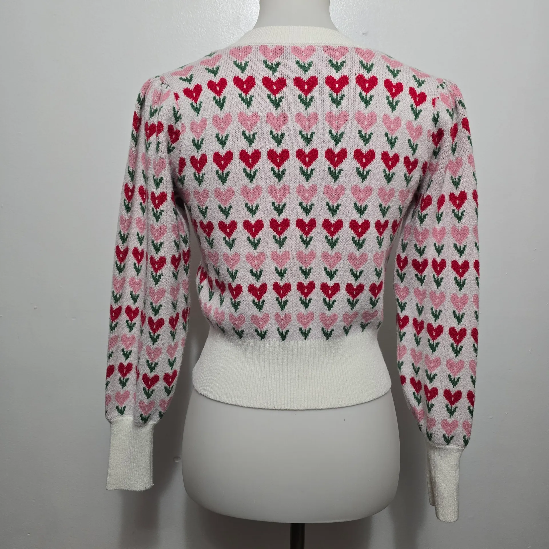 Jessica Simpson Ivory Cropped Heart Cardigan Romantic Feminine Valentine's Day Pink Size XS - Image 5