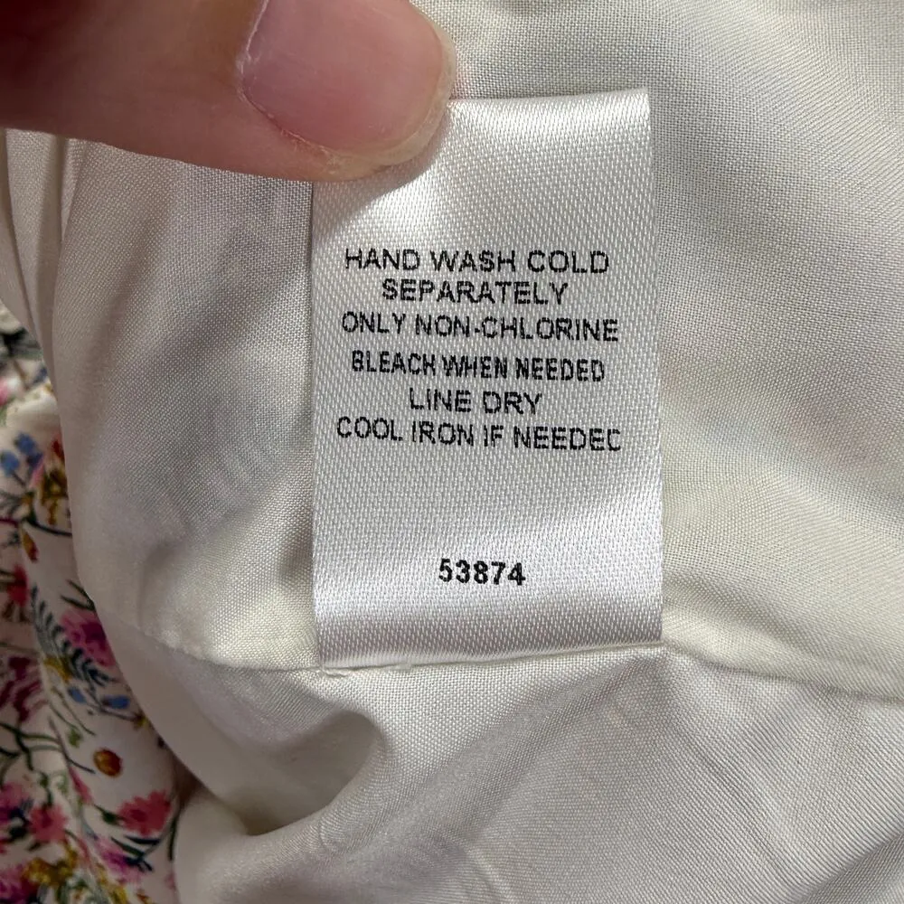 Hausen Floral Pleated Mini Dress Size L Mockneck Ivory White Short Sleeve Size L - Image 7