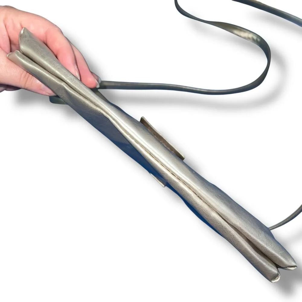 Calvin Klein Womens Faux Leather Evening Bag Crossbody Purse Metallic Gold - Image 5