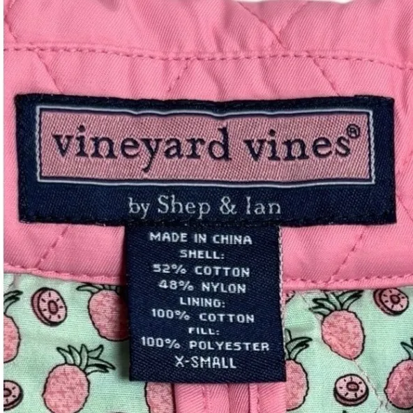 Vineyard Vines Quilted Pink Jacket Pineapple Print Lining Women's XSmall - Image 7
