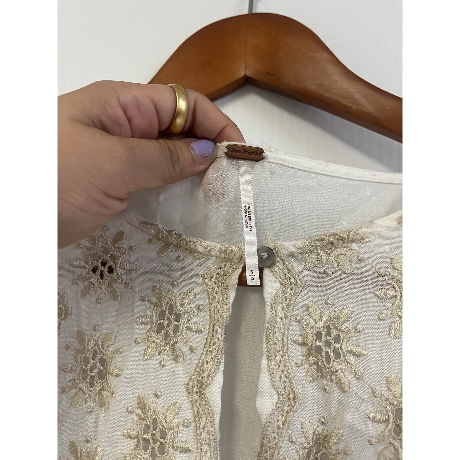 Free People Charlotte Tunic Dress Size Small Swiss Dot Embroidered Ivory Boho ! - Image 12