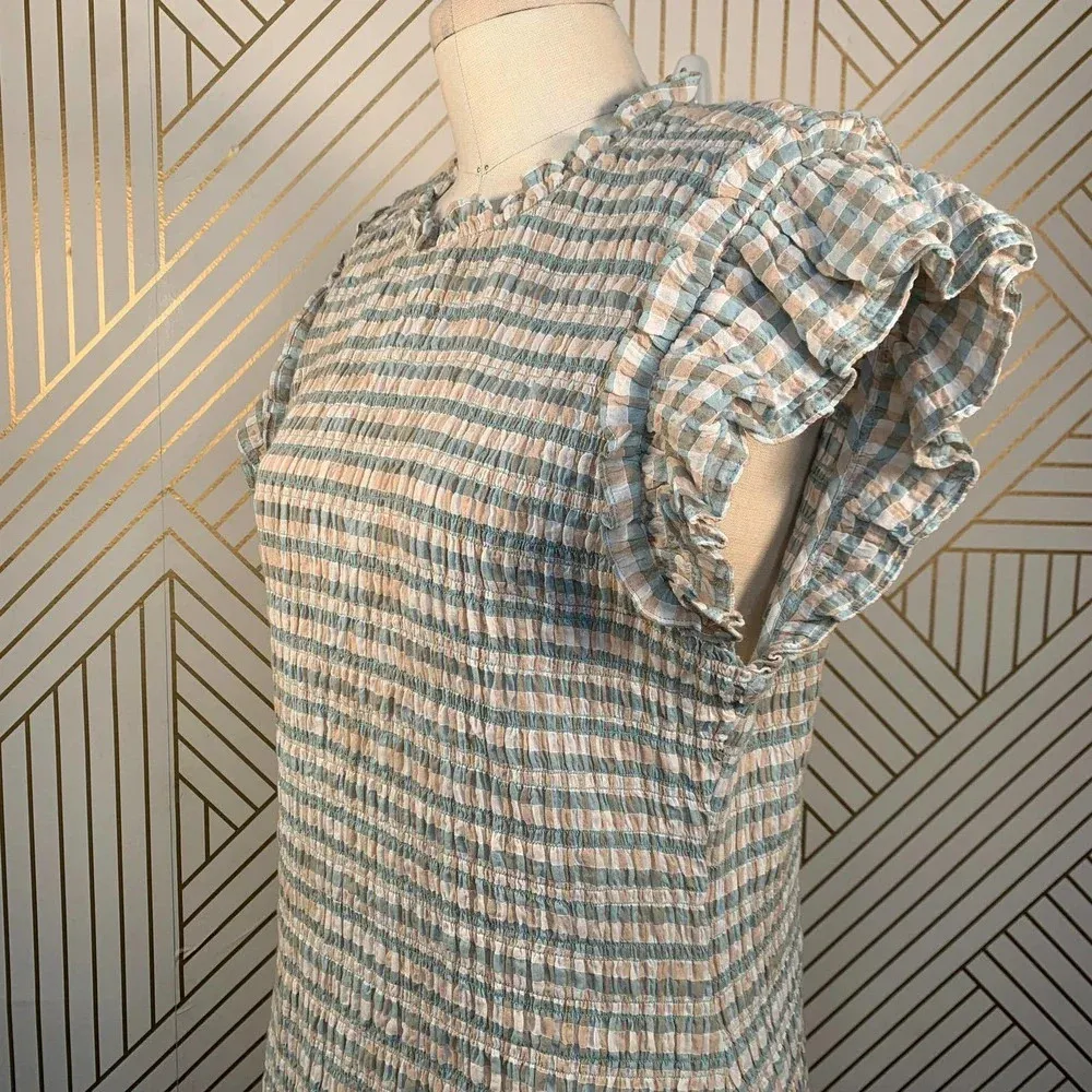 Veronica Beard Cici White‎ Seersucker Smocked Mini Dress Ruffle Hem Size 12 NWT - Image 8