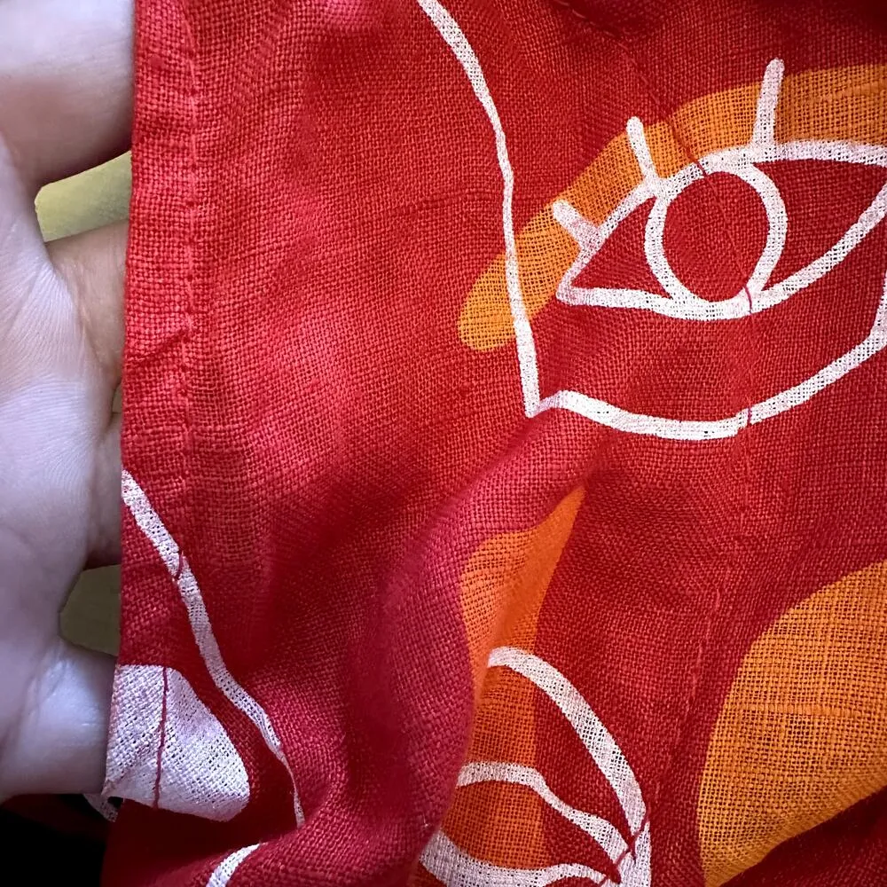 Puro Lino Dress 100% Linen Art to Wear Eye Print Cap Sleeve Red Small NWT - Image 2