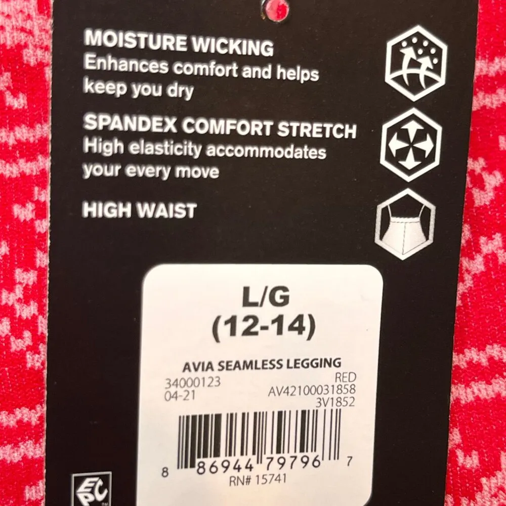 Avia Fair Isle Red Seamless Leggings SZ L 12/14 Cabin Activewear Winter Skiing - Image 3