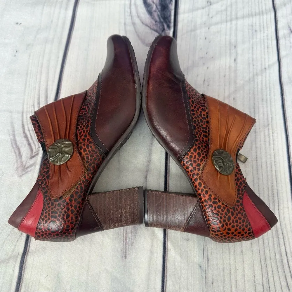 L'Artiste Spring Step Fia Ankle Bootie Heels Sz 39 Colorblock Leather Animal - Image 6