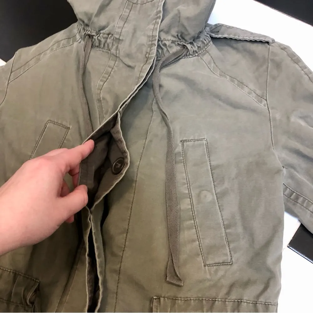 Vintage Y2K  Utility Jacket Olive Green Field Washed Cotton Funnel-Neck sz XS - Image 4