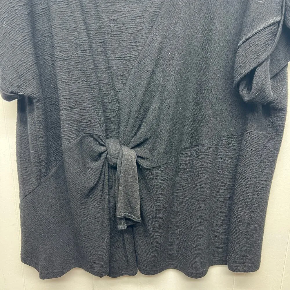 &. Layered Womens Top 2X Tie Front Relaxed Stretch Office Career Workwear Dressy Black - Image 4