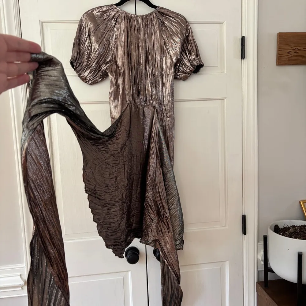 Ulla Johnson Metallic Cheri Lamé Mini Dress Size 0 NWT XS Gold Copper Wrap Bow - Image 8