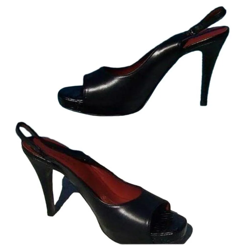 Donald Pliner Black Baby Calf Gator Leather Shoe New Platform Peep Toe NWT $265 Size 8.5 - Image 2