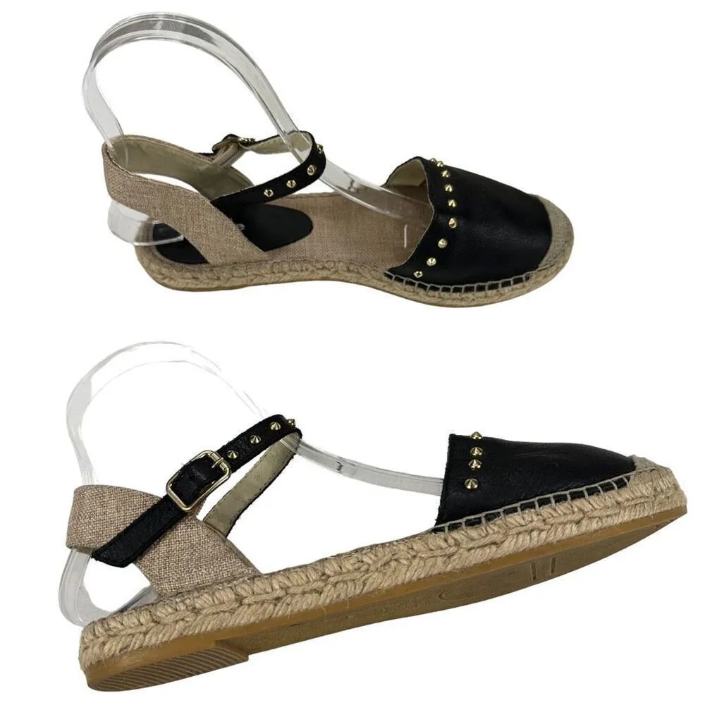 Dune London Joka Black Leather Studded Flat Espadrille ￼Sandals Women’s Size 6 ( - Image 7