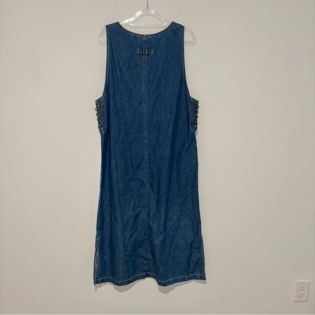 Erika & Co Denim vintage lace up patch pocket Dress Size‎ XL Blue - Image 2