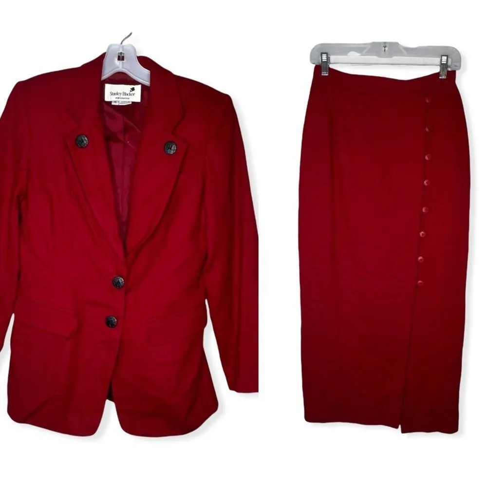 Vintage Stanley Blacker for‎ Mantos Wool Skirt Set Red Size 6 - Image 2