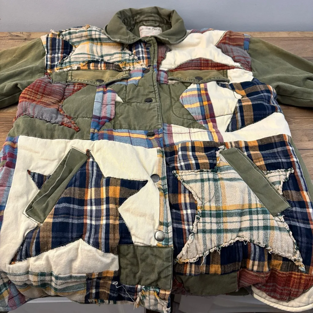 Free People  We The Free City Star Patch Plaid Button Up Patchwork Quilt Jacket - Image 4