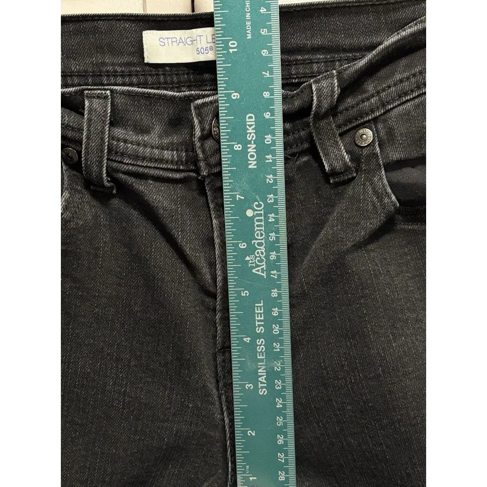 Levi's 505 Straight Leg Mid Rise 9" Skinny‎ Black Jean Size 6 Pockets Logo - Image 4