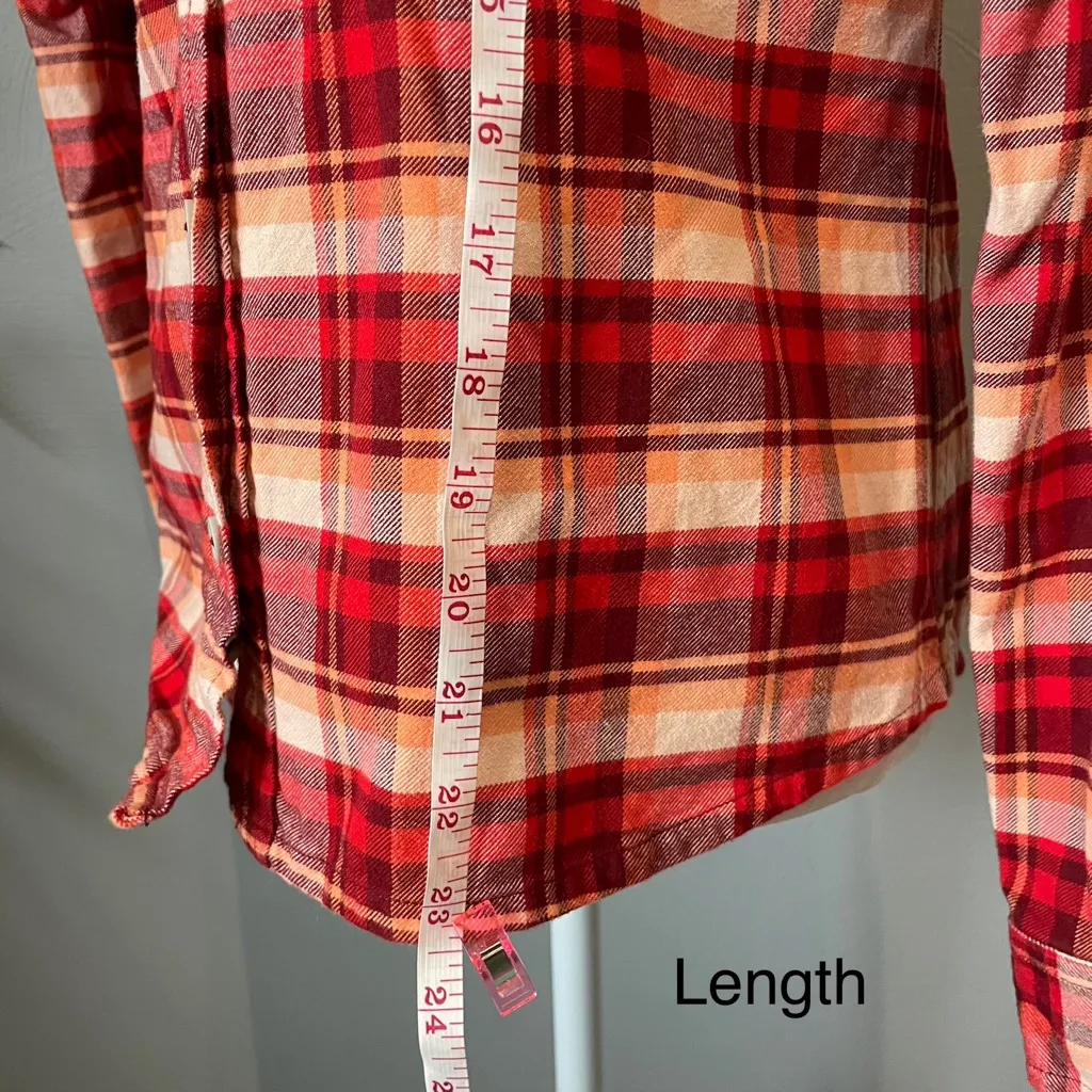 Stio Women’s Willow Flannel Shirt Red Orange Plaid Size XS - Image 4