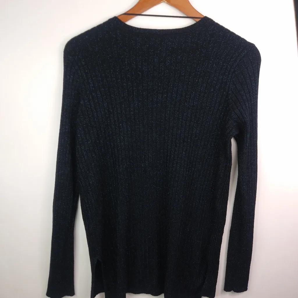 Apt.9 M Ribbed Pullover V-Neck Sweater Blue Sparkles on Black - Image 6