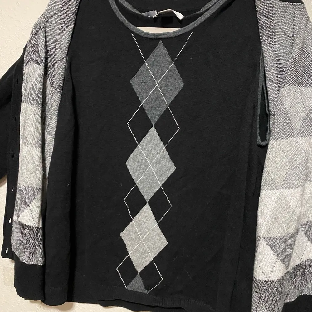 Button Front Cardigan Sweater Set Black Size 1X - Image 3