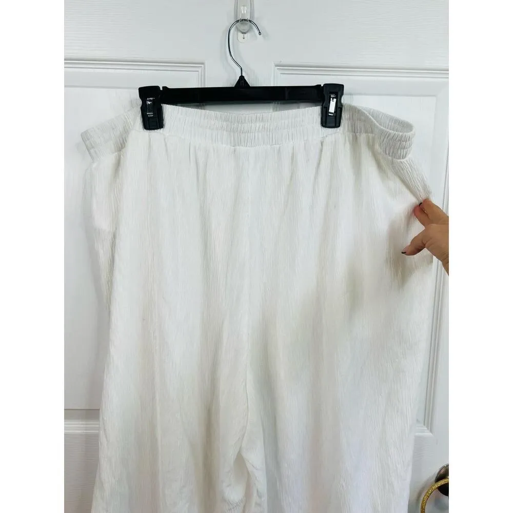 Nina Parker White Wide Leg Elastic Waist Textured Pants Pull On Size 3X - Image 3