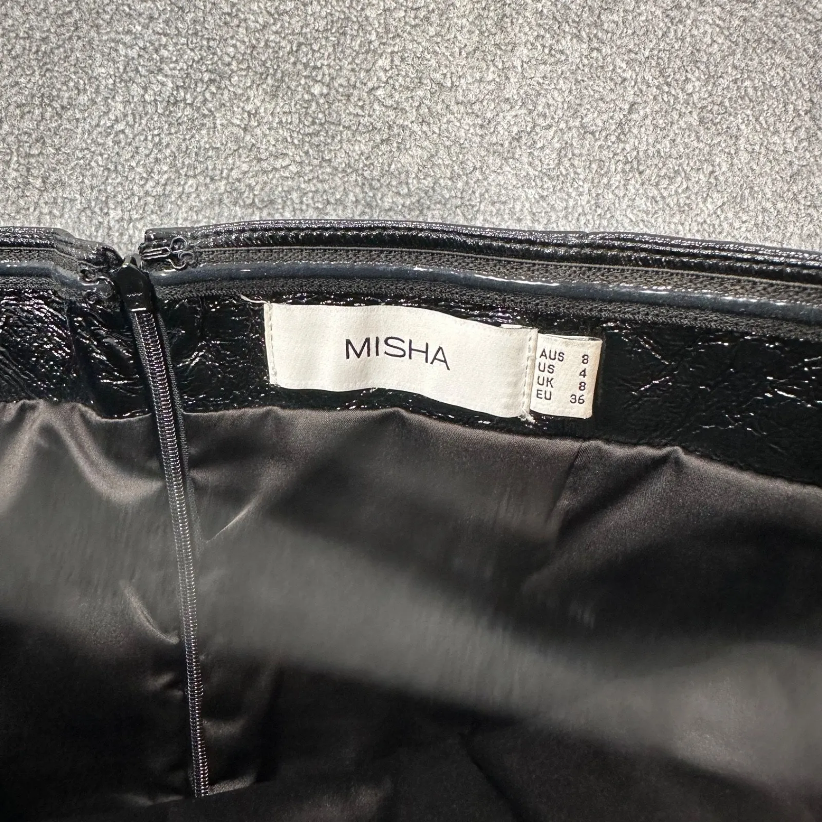 Misha Strapless Ellie Mini Dress Womens 4 Black Faux Patent Leather Corset Drape - Image 5